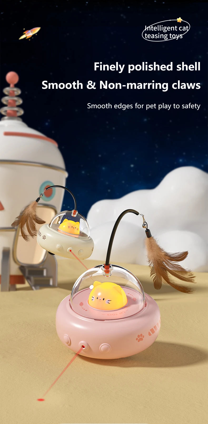 Electric UFO Cat Teaser Toy with Replaceable Feather Bell