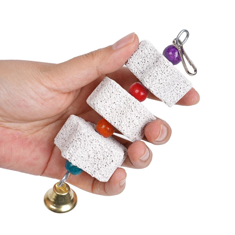Calcium Stone Chewing Toy with Bells for Small Pets
