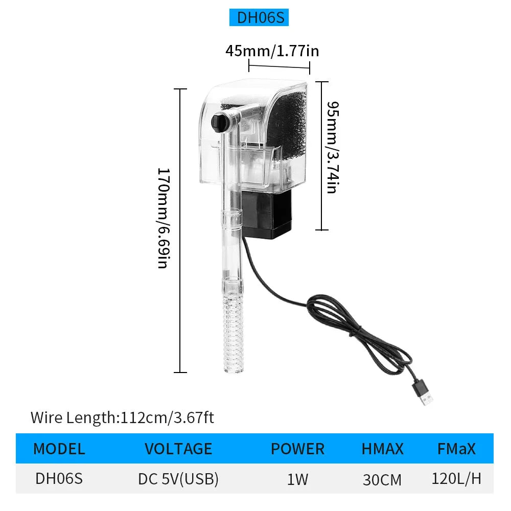 3.5W External Hang-On Aquarium Filter with Oxygen Pump