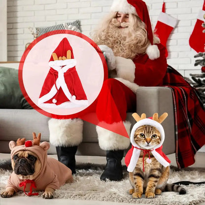 Santa Cape Costume for Cats and Dogs with Red Scarf