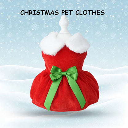 Red Christmas Dog Dress with Bow Skirt for Winter Wear