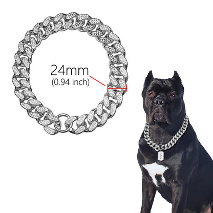 Diamond Inlay Dog Collar with Chain for Small to Large Dogs