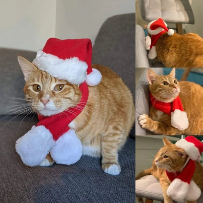 Pet Christmas Hat and Scarf Set for Cats and Small Dogs