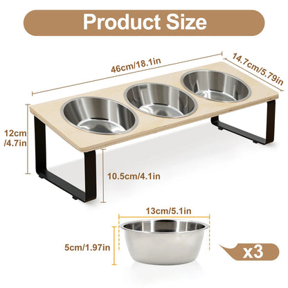 Tilted Raised Cat Feeder with 3 Stainless Steel Bowls
