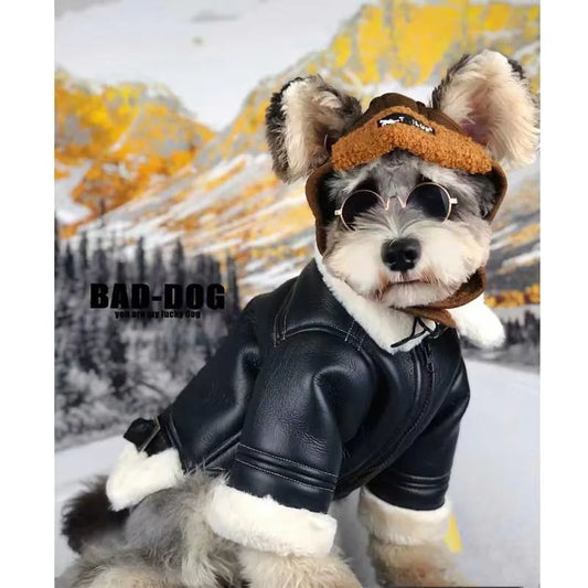Warm Fleece-Lined Leather Jacket for Dogs and Cats