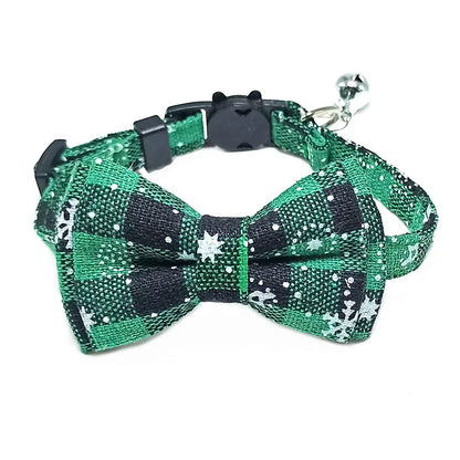 Plaid Christmas Cat Collar with Bow Tie and Bell