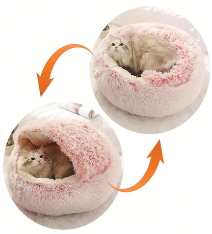 Fluffy Hooded Pet Bed for Cats and Small Dogs