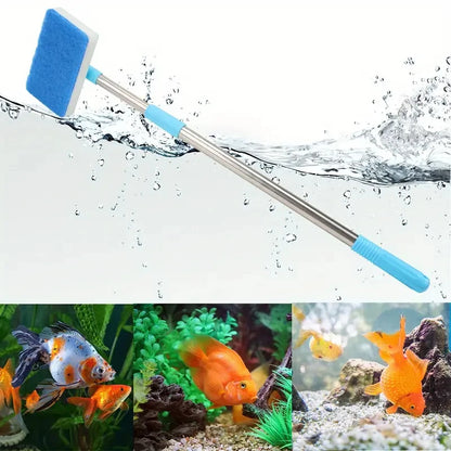 Telescopic 180° Aquarium Glass Cleaner with Double-Sided Sponge