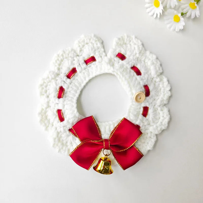 Festive Cat Scarf with Bell Necklace for Holiday Photoshoots