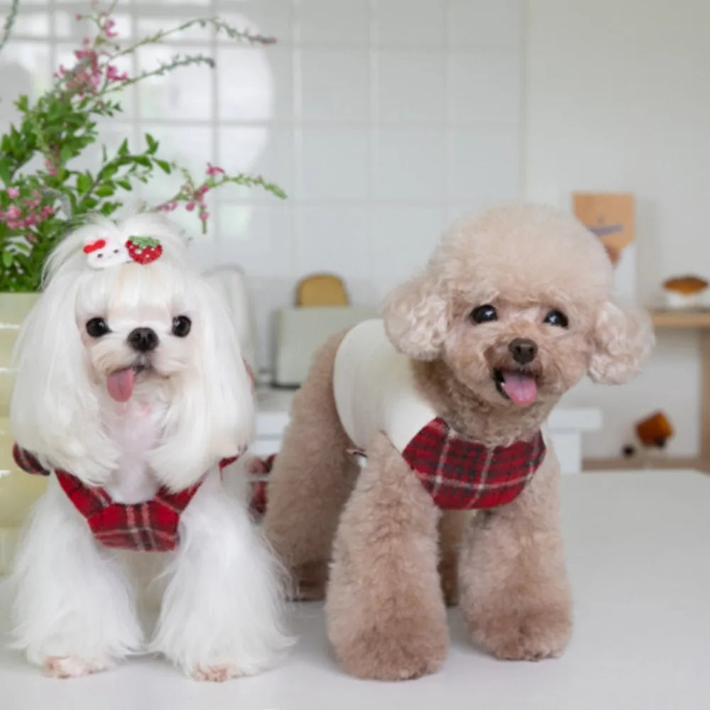 Plaid Christmas Dog Vest and Skirt for Small Pets