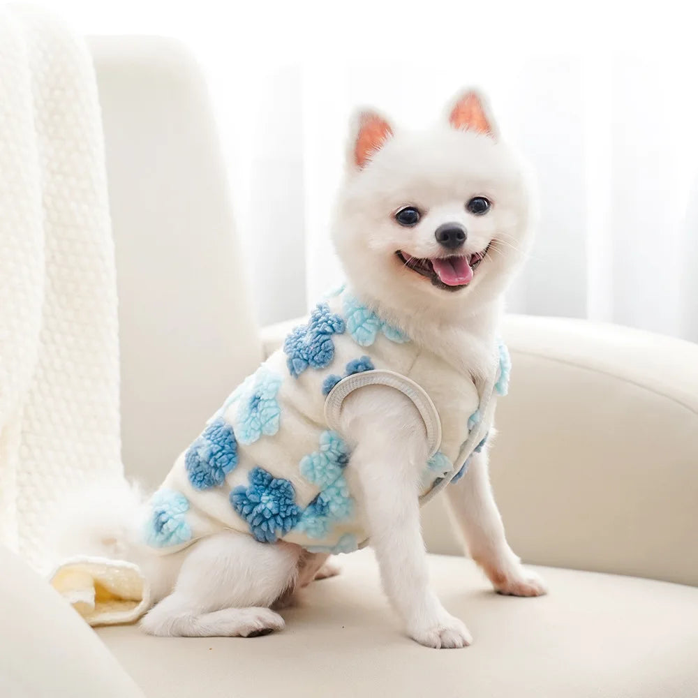 Warm Floral Print Fleece Vest for Small Dogs and Puppies