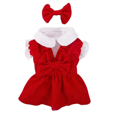 Winter Warm Dog Dress Set with Bow Knot for Small Breeds