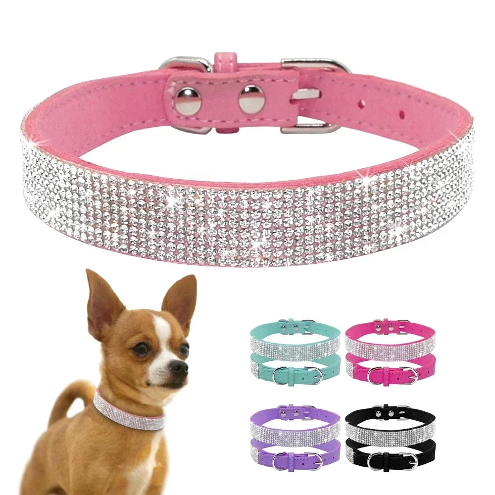 Glitter Rhinestone Dog Collar with Zinc Alloy Buckle for Small Pets
