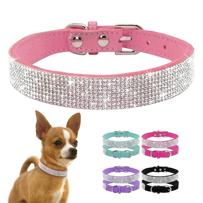 Glitter Rhinestone Dog Collar with Zinc Alloy Buckle for Small Pets