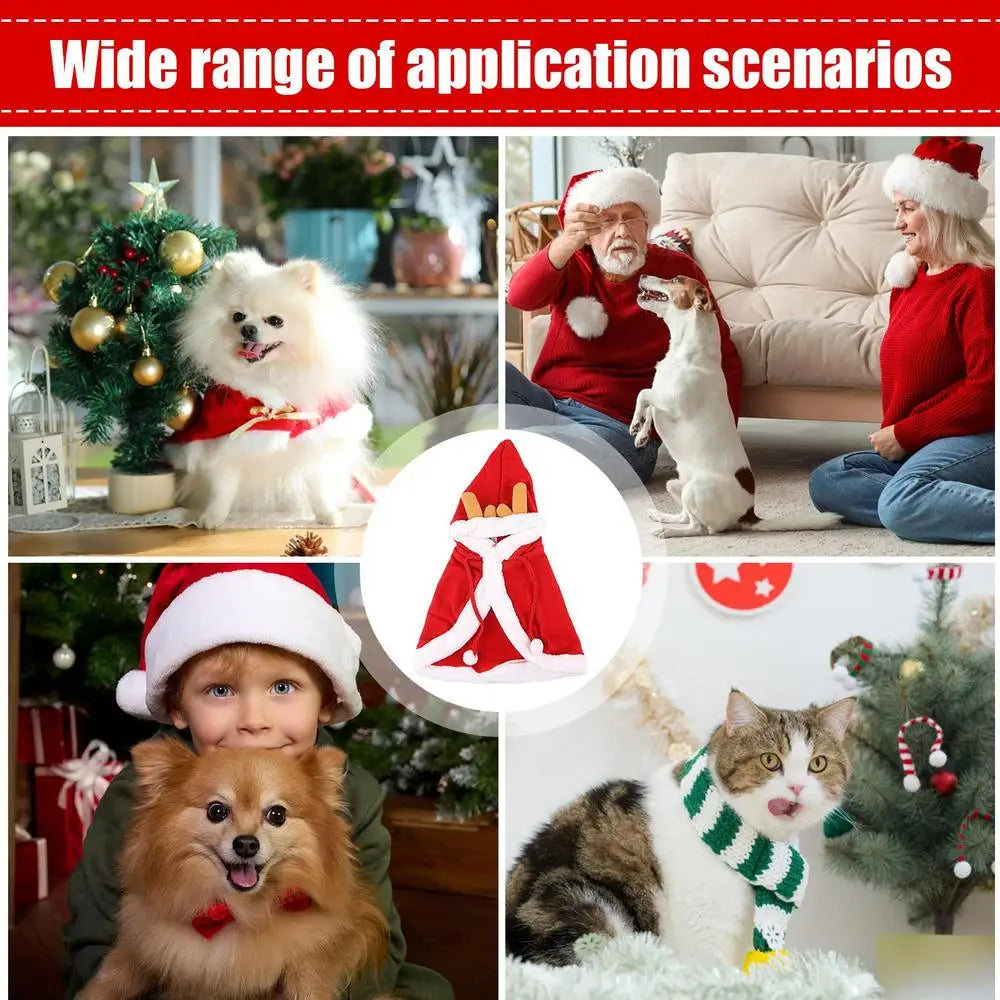 Santa Cape Costume for Cats and Dogs with Red Scarf