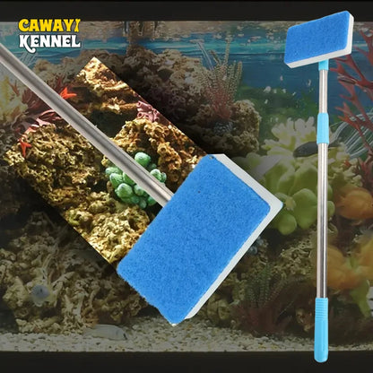 Telescopic 180° Aquarium Glass Cleaner with Double-Sided Sponge