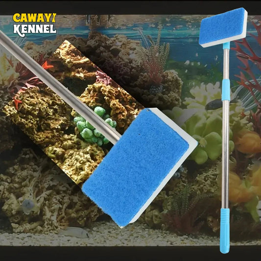 Telescopic 180° Aquarium Glass Cleaner with Double-Sided Sponge