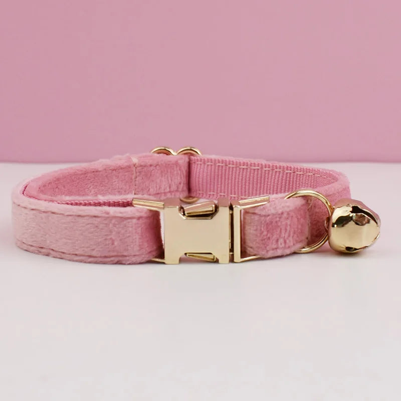 Personalized Velvet Cat Collar with Name Plate and Bow Tie
