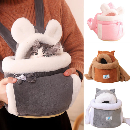 Warm Plush Cat Backpack Carrier for Travel and Outdoor Use