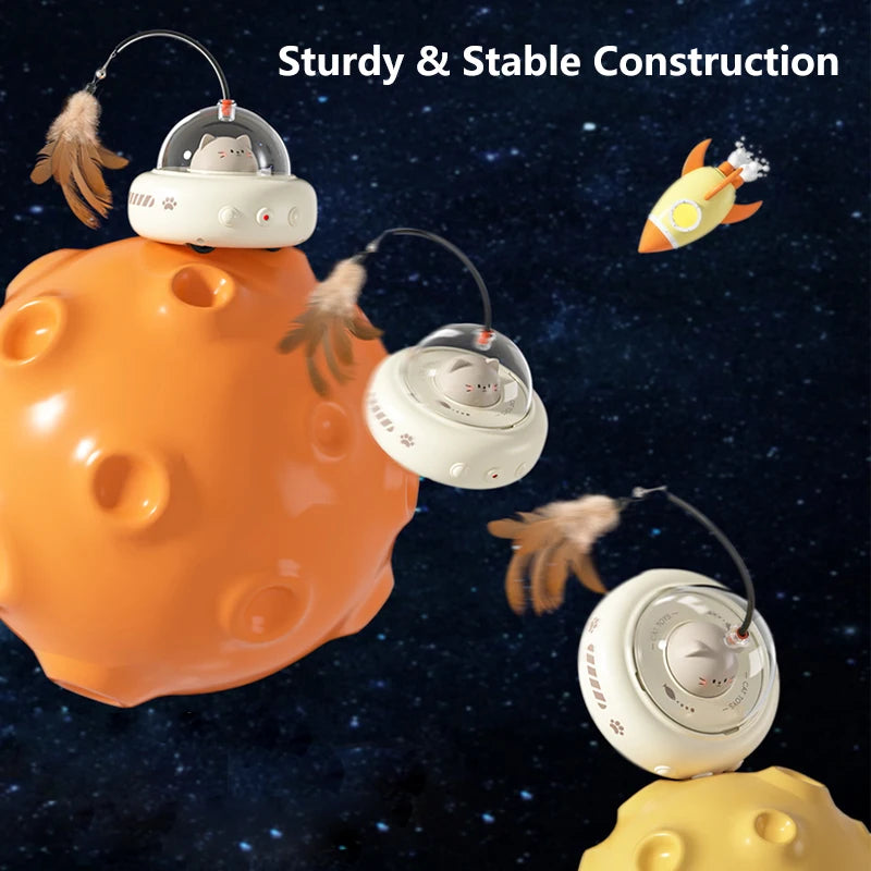 Electric UFO Cat Teaser Toy with Replaceable Feather Bell