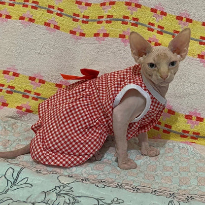 Striped Plaid Dress with Bow for Cats and Small Pets