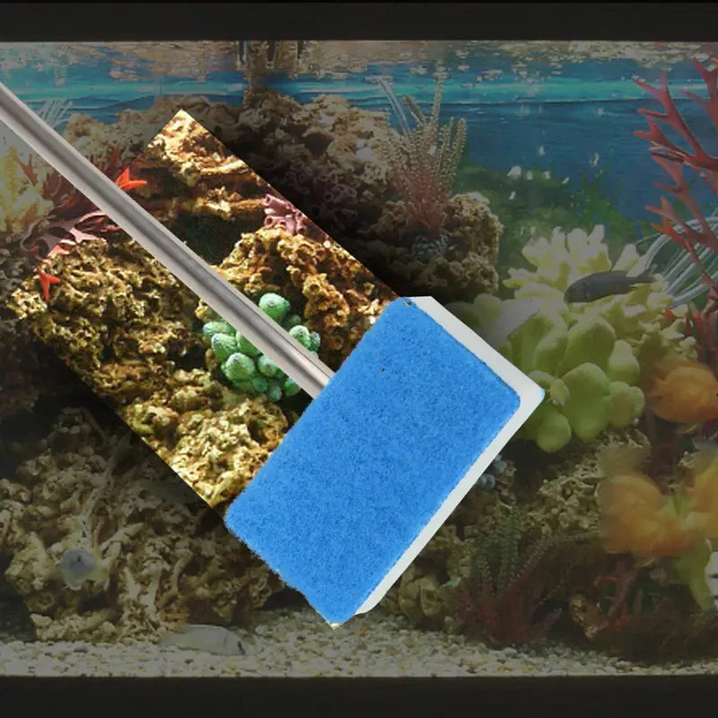 Telescopic 180° Aquarium Glass Cleaner with Double-Sided Sponge