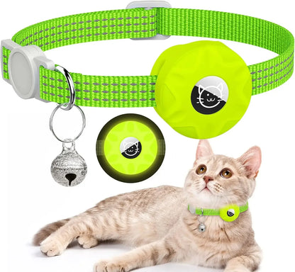 Reflective GPS Cat Collar with AirTag Holder and Bell