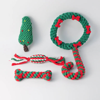 Christmas Cotton Rope Dog Toy Set - Bite-Resistant & Interactive