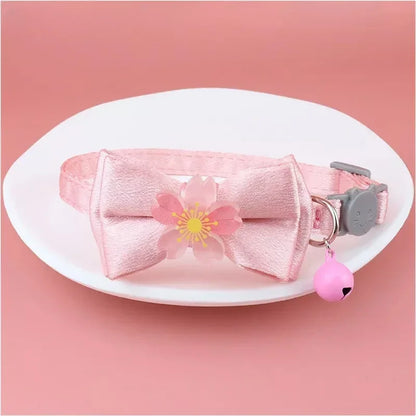 Pink Lace Bow Pet Collar with Beads and Bell for Cats and Dogs