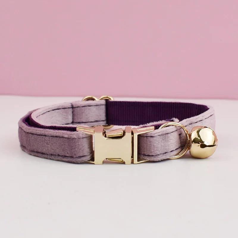 Personalized Velvet Cat Collar with Name Plate and Bow Tie