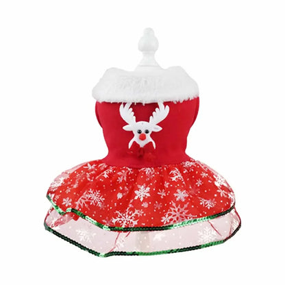 Red Christmas Dog Dress with Bow Skirt for Winter Wear