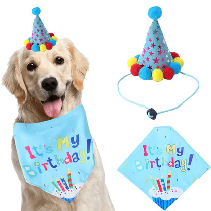 Pet Birthday Celebration Set with Bandana, Hat, and Bowtie