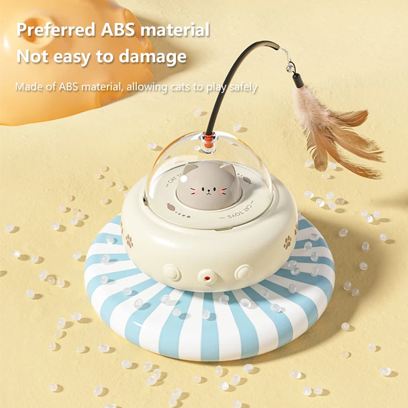 Electric UFO Cat Teaser Toy with Replaceable Feather Bell