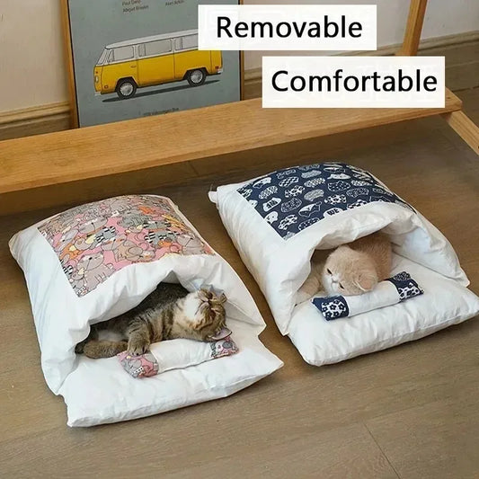 Kawaii Cozy Removable Cat Bed House for Adult Cats and Dogs