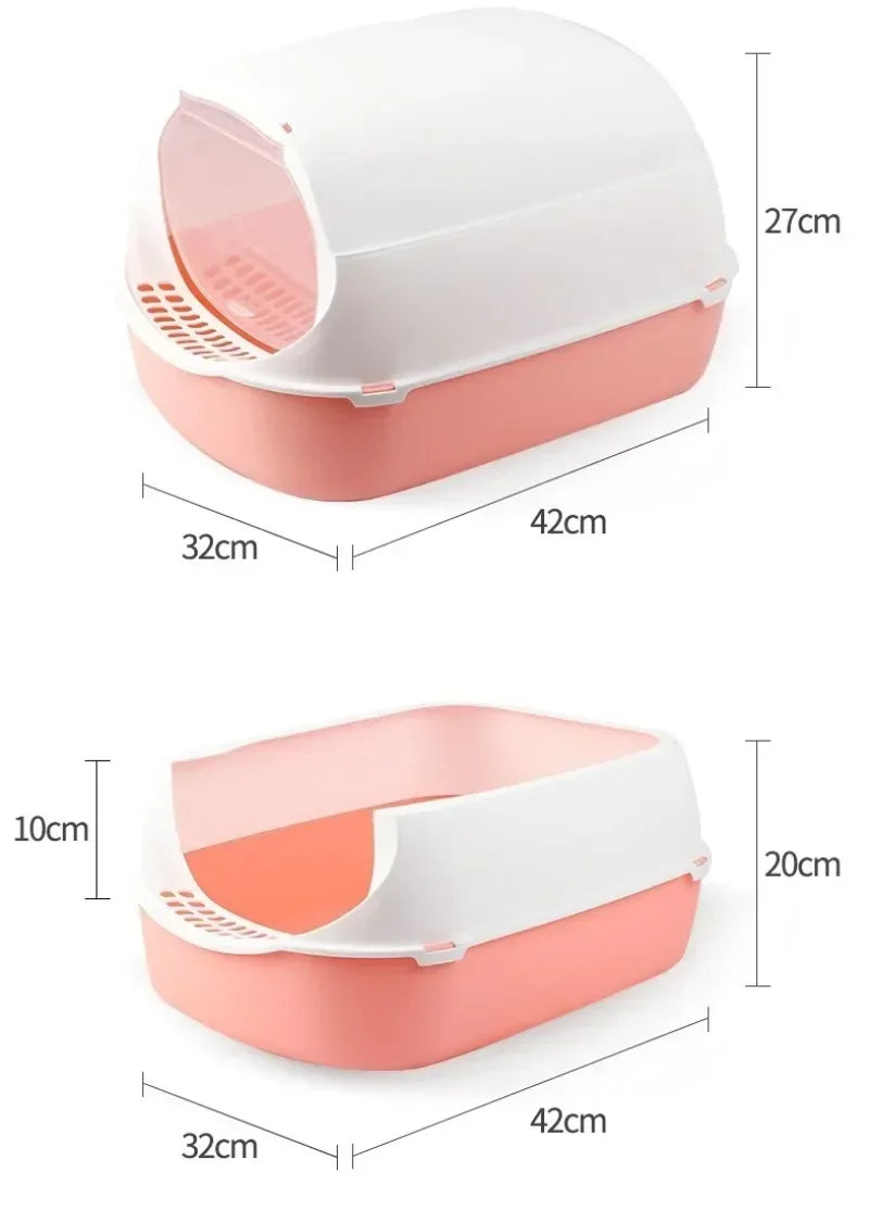 Semi-Enclosed Splashproof Cat Litter Box for Easy Cleaning