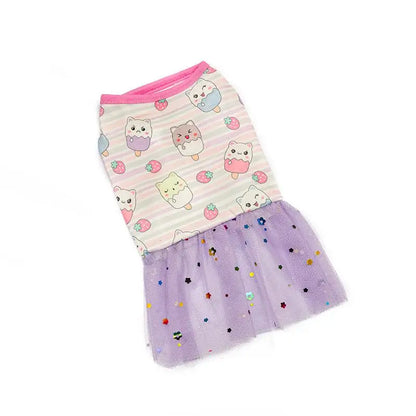 Lace Design Spring Summer Dog & Cat Dress with Mesh Skirt