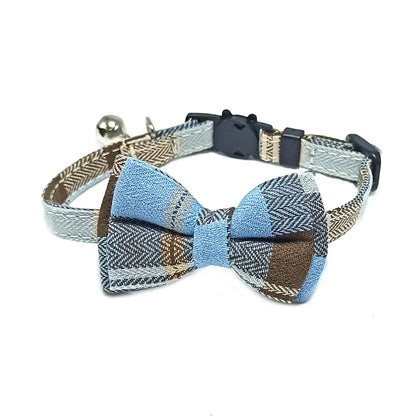 Plaid Christmas Cat Collar with Bow Tie and Bell