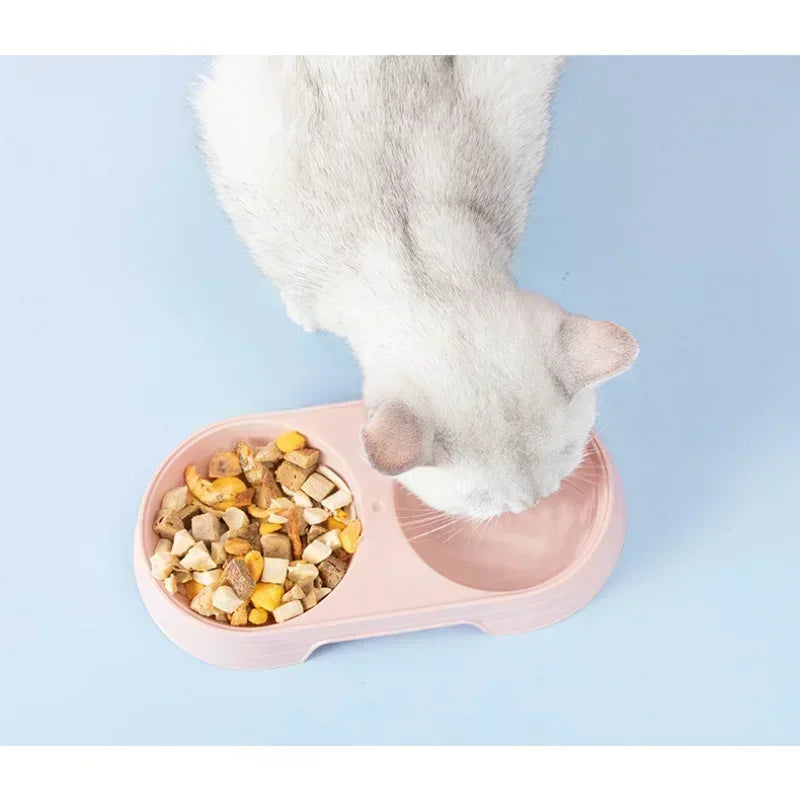 Pet Double Bowl Feeder Tray for Cats and Dogs - Macaron Design