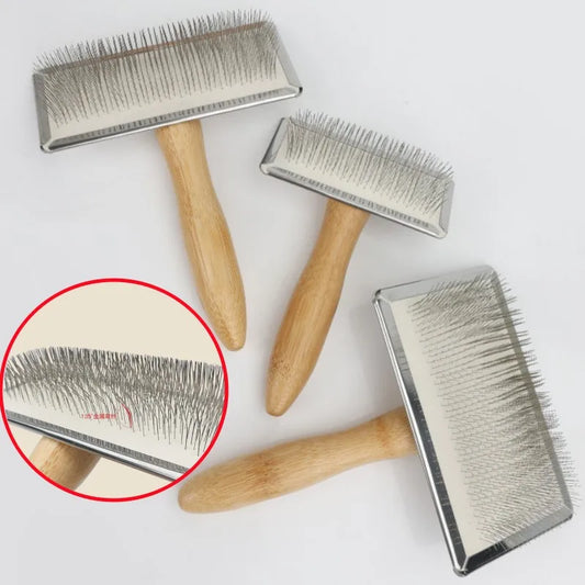Wooden Pet Grooming Comb for Dogs and Cats with Steel Teeth