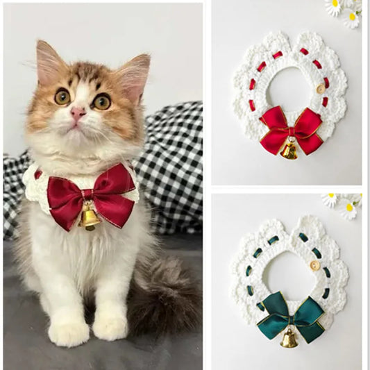 Festive Cat Scarf with Bell Necklace for Holiday Photoshoots