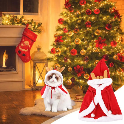 Santa Cape Costume for Cats and Dogs with Red Scarf