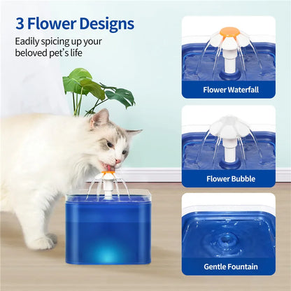 LED Water Fountain for Cats and Dogs with Recirculating Filter