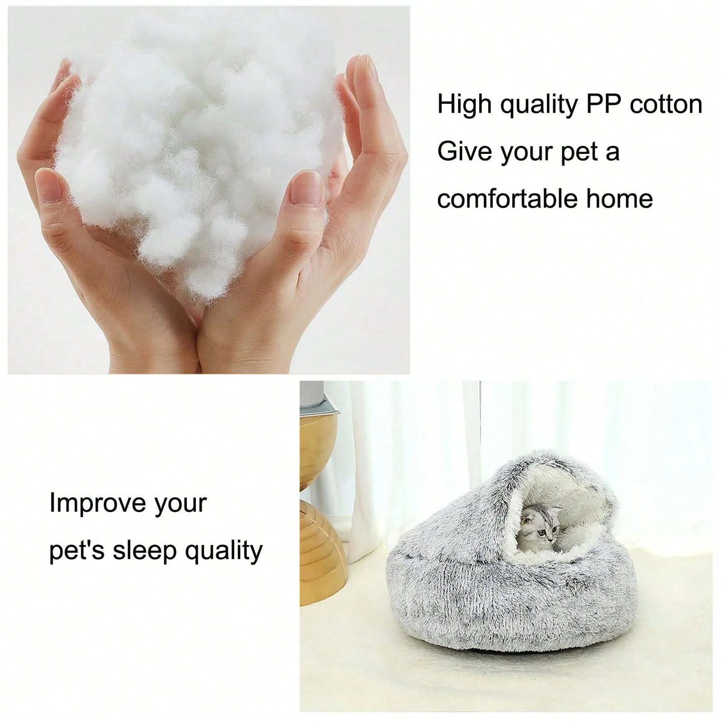 Fluffy Hooded Pet Bed for Cats and Small Dogs