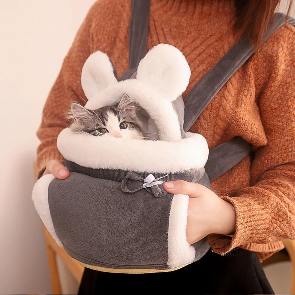 Warm Plush Cat Backpack Carrier for Travel and Outdoor Use