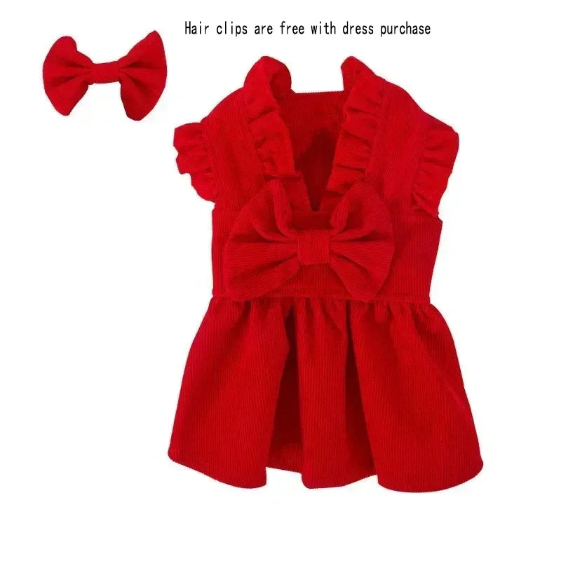 Winter Warm Dog Dress Set with Bow Knot for Small Breeds