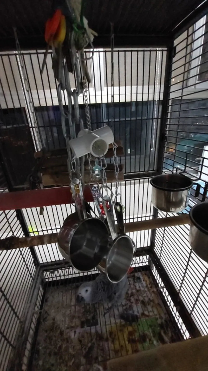 Stainless Steel Bird Toys with Chewable Acrylic Pots