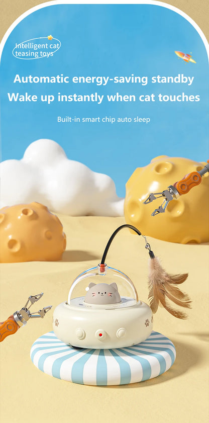 Electric UFO Cat Teaser Toy with Replaceable Feather Bell