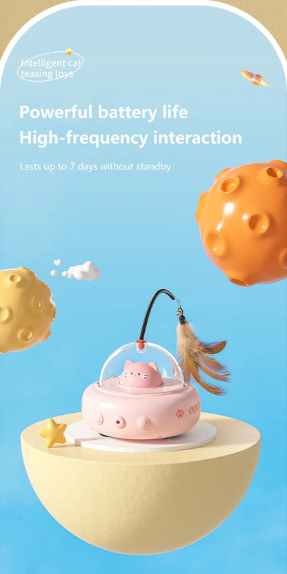 Electric UFO Cat Teaser Toy with Replaceable Feather Bell