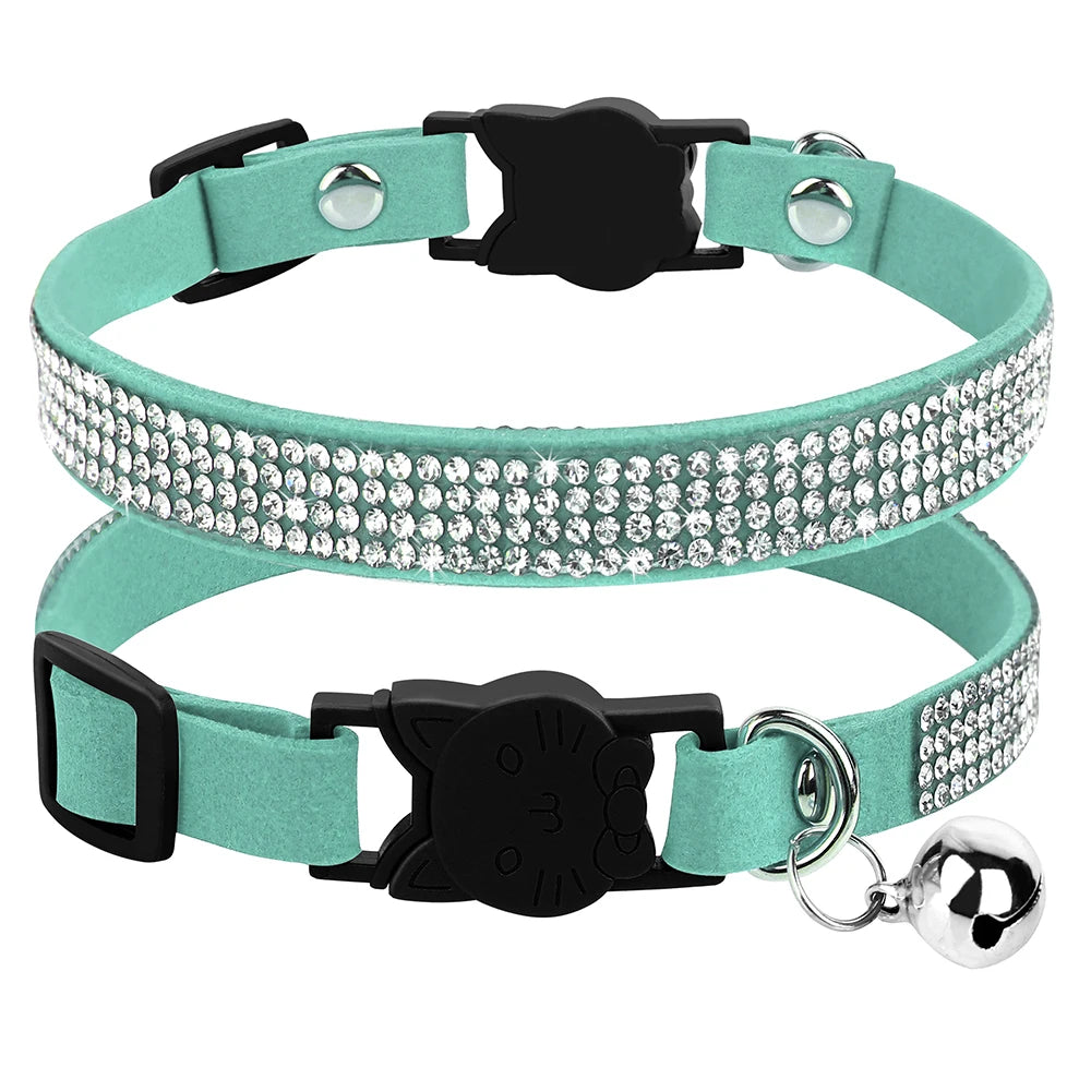 Adjustable Pink Rhinestone Cat Collar with Safety Breakaway