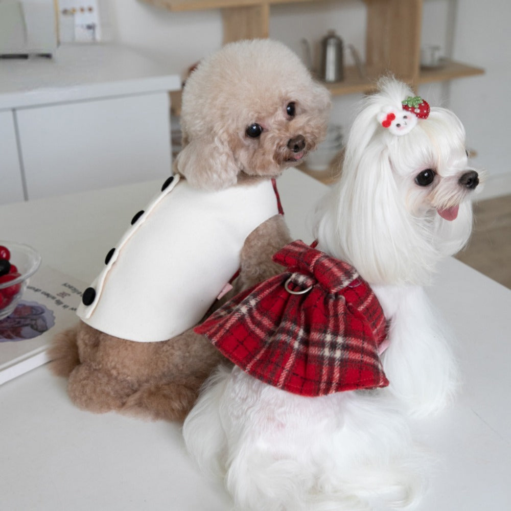 Plaid Christmas Dog Vest and Skirt for Small Pets